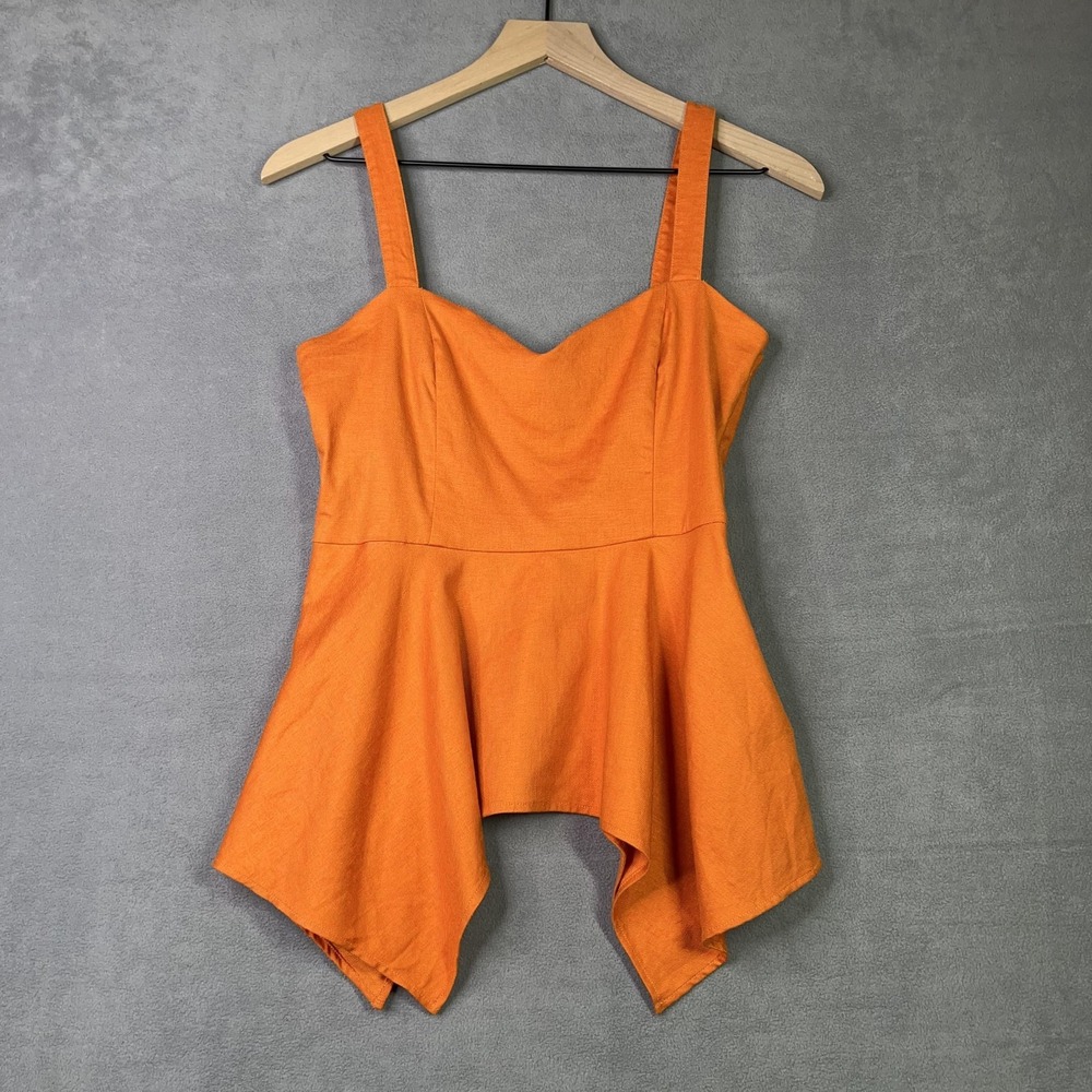 Camila Coelho Peplum Top Women's Small‎ Orange Linen Blend Sweetheart